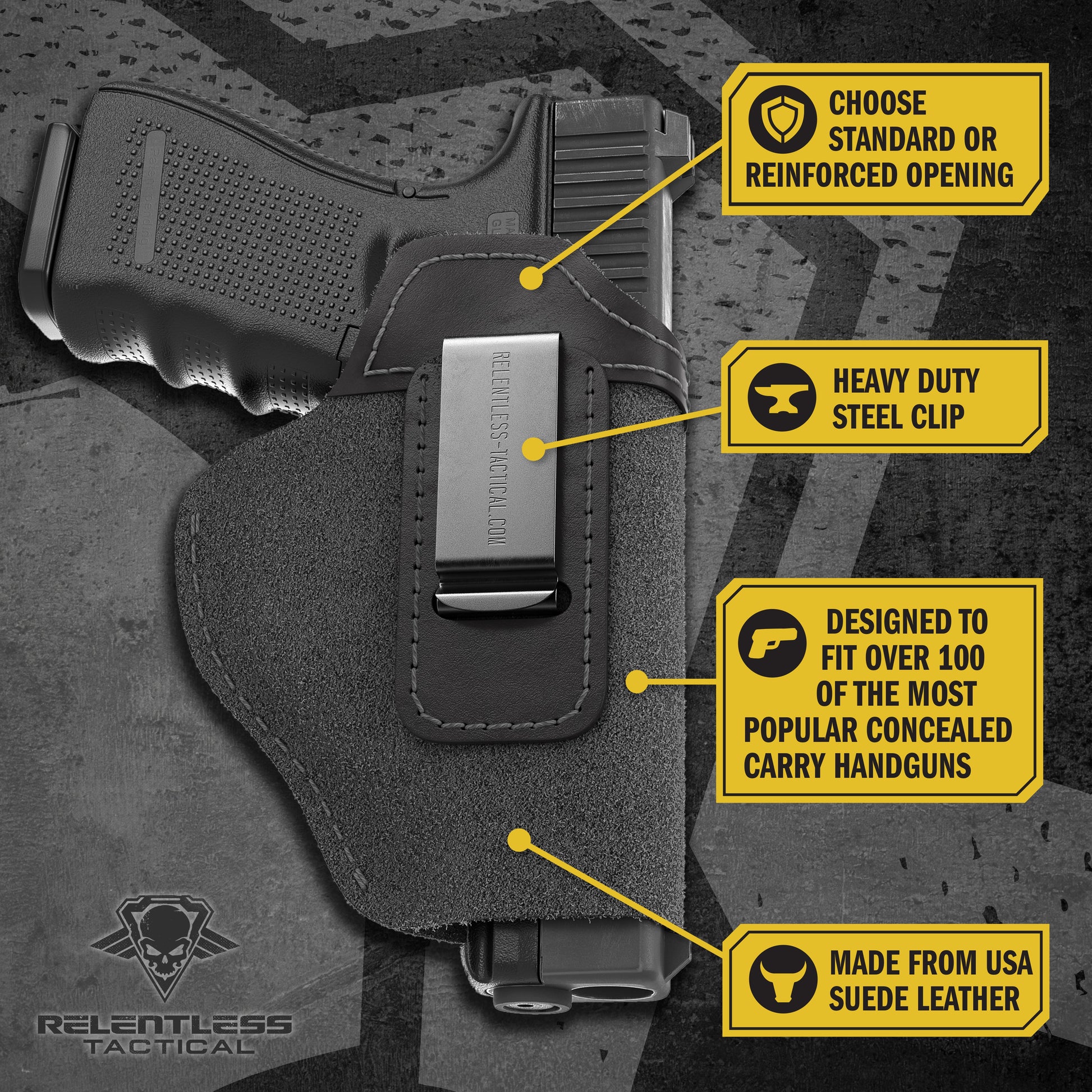 The Ultimate Suede Leather IWB Holster Large Size | Fits S&W Shield/Glock/XD - Lifetime Warranty - Made in USA