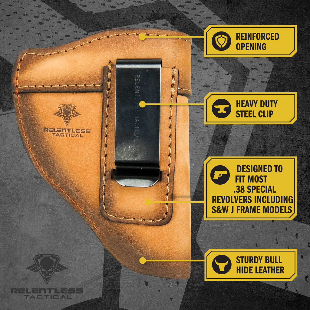 The Defender Leather IWB Holster - Fits Snub Nose Style Revolver - Lifetime Warranty - Made in USA