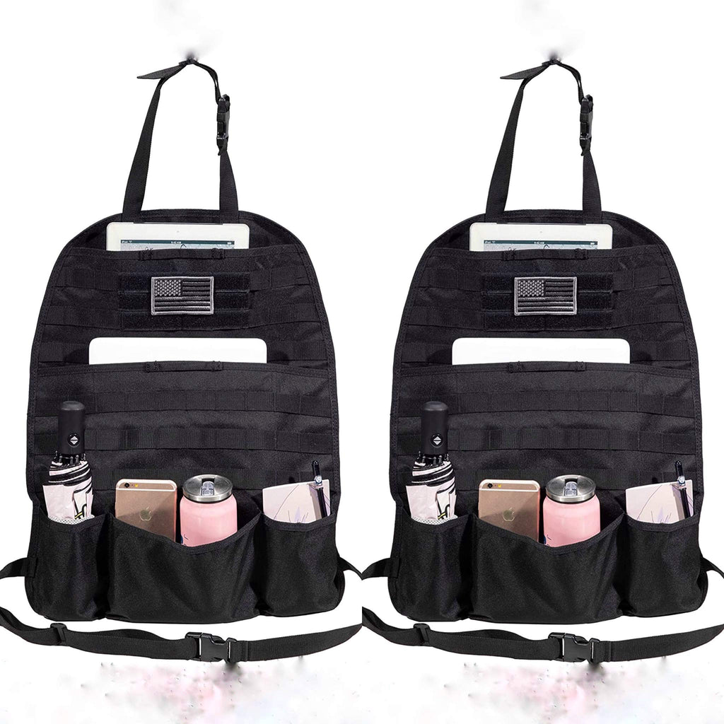 (PAIR) Car Seat Back Gear Organizer with FREE US Flag Patch included
