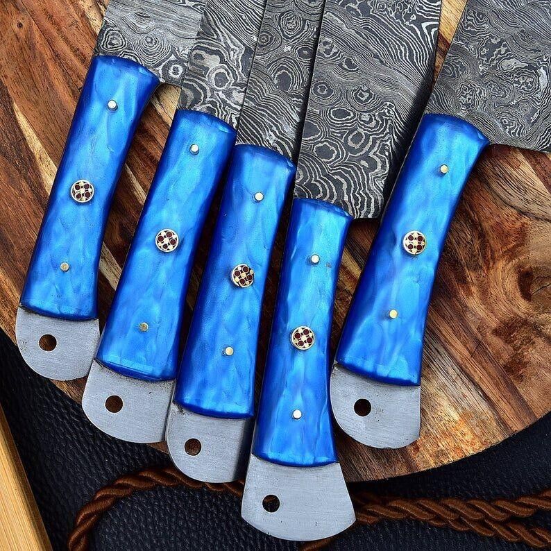Custom Handmade Damascus Knife Kitchen Set