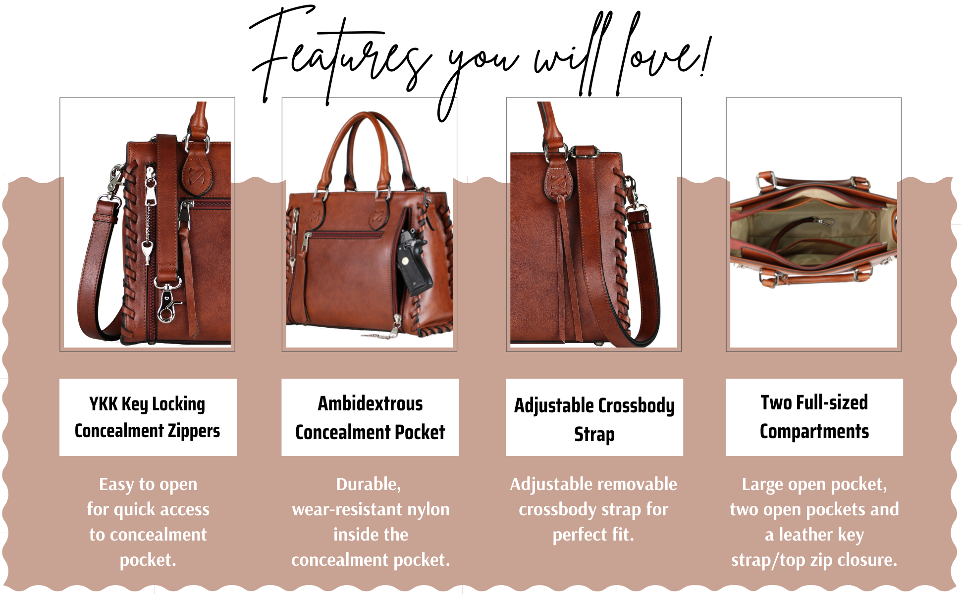 Concealed Carry Emma Leather Satchel by Lady Conceal