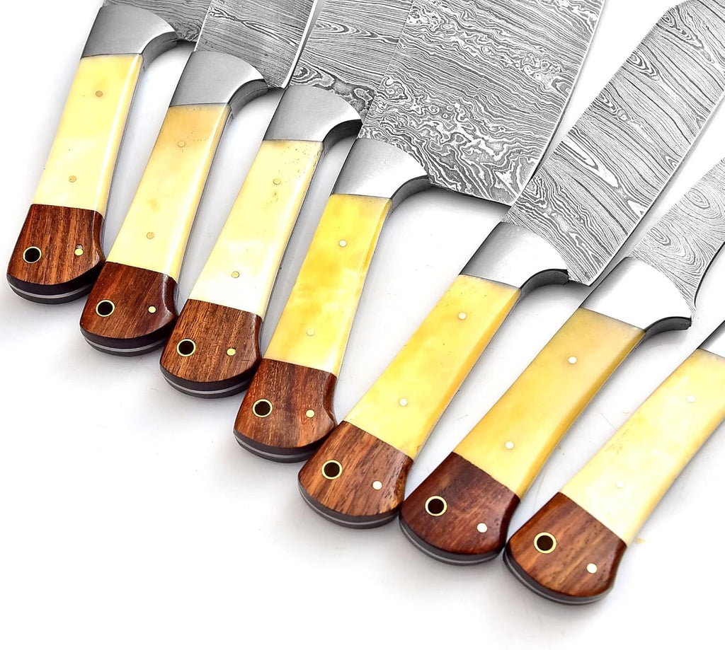 Premium Damascus Cooking Knife Set - Handcrafted with Rosewood & Camel Bone