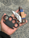 Custom Handmade Black Steel Knuckle with Pocket Knife and Belt Loop Leather Case - Solid Brass Self-Defense Duster for Everyday Carry