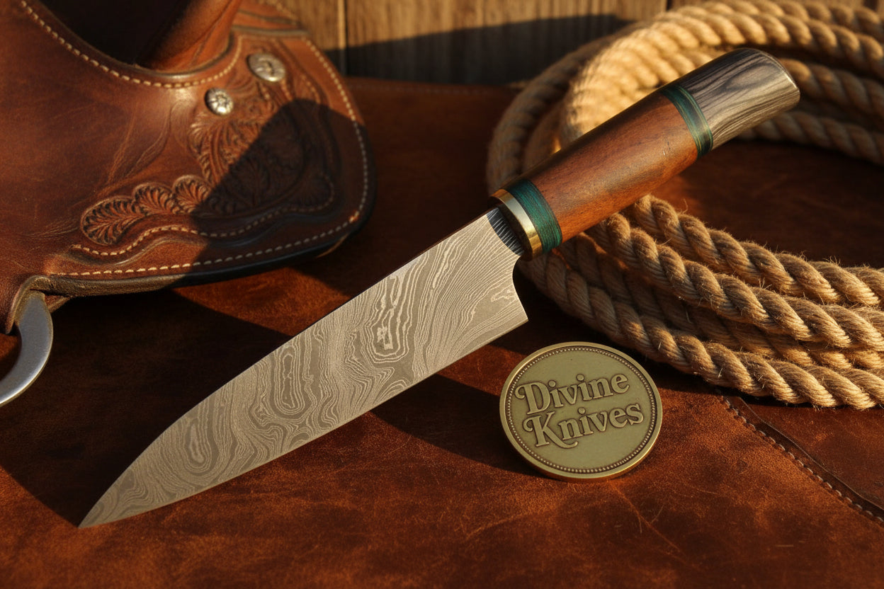 Two Tone Gray and Black Wood Damascus Fixed Blade Knife