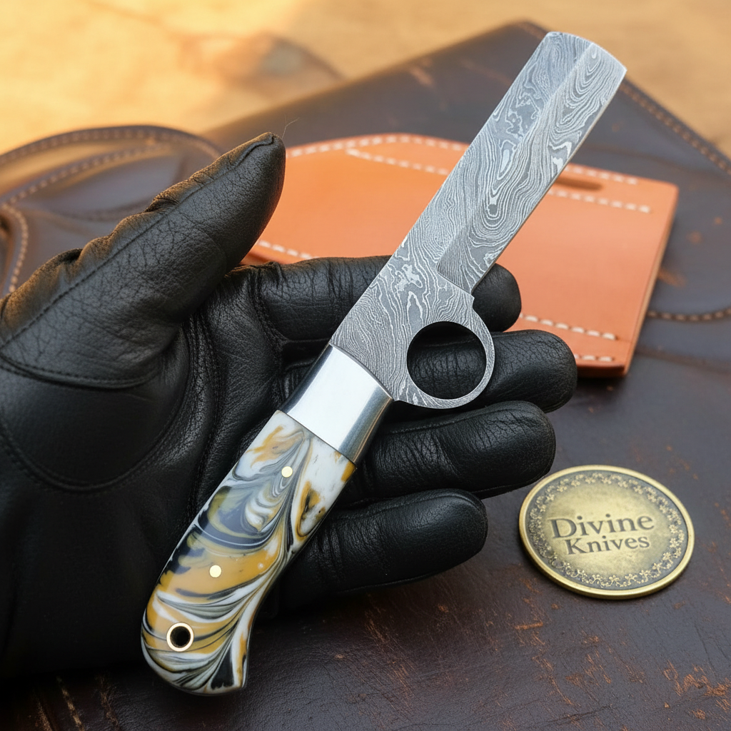 Orange Swirl Resin Bull Cutter & Skinner Set for Field Work