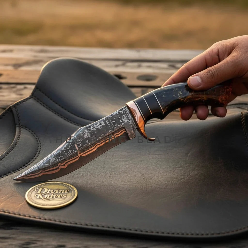 Copper-Line Skinner Bowie Knife with Buffalo Horn & Red Resin Handle