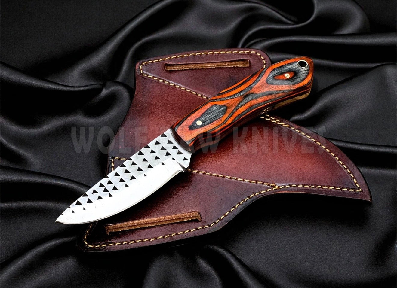 Orange Pakkawood Handle EDC Skinner Knife for Cowboy Style Collectors