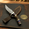 Stag Horn & Resin Damascus Skinner with Leather Sheath