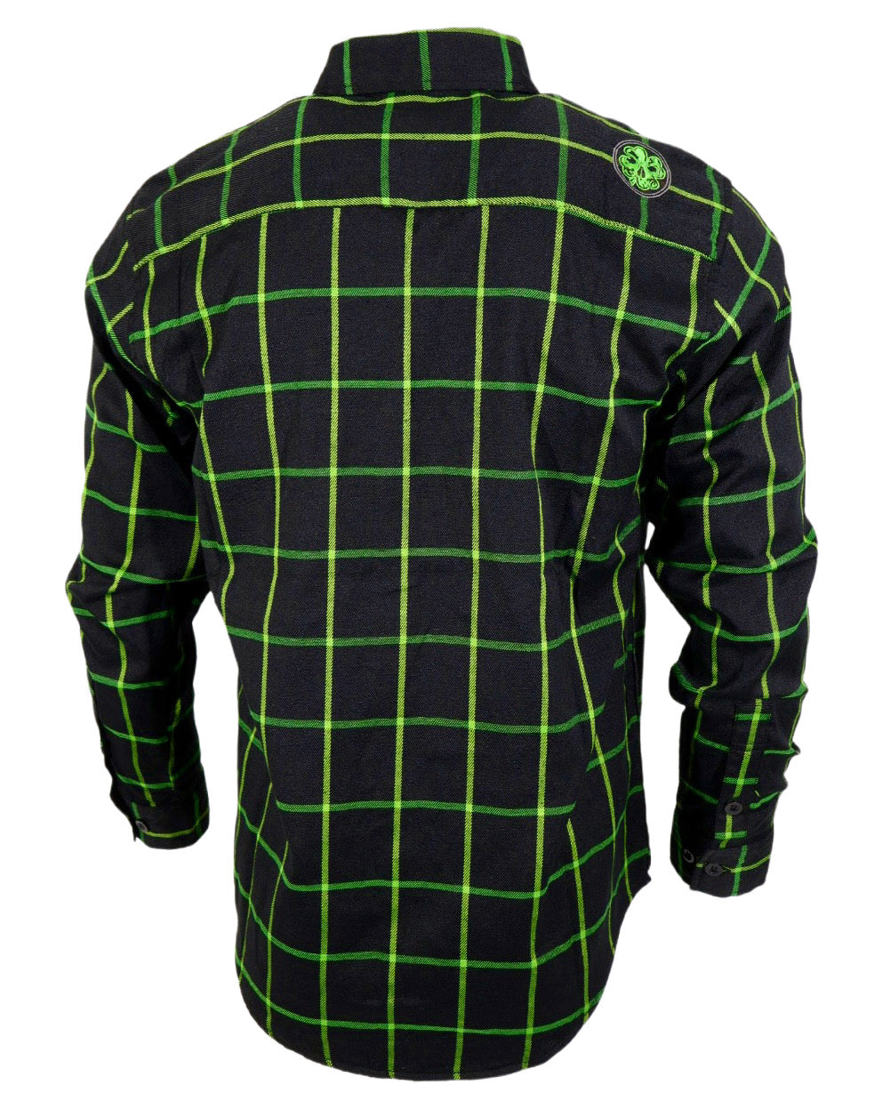 The "Lucky" Black & Green Flannel (Hidden Snap Collars)