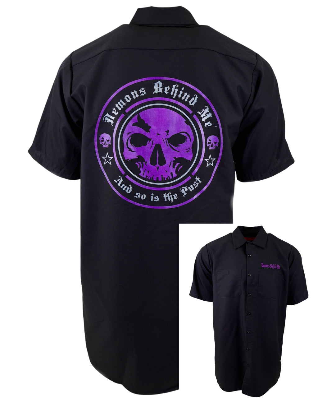 NEW! SHORT SLEEVE Men's Embroidered Shop Shirt - Purple Logo