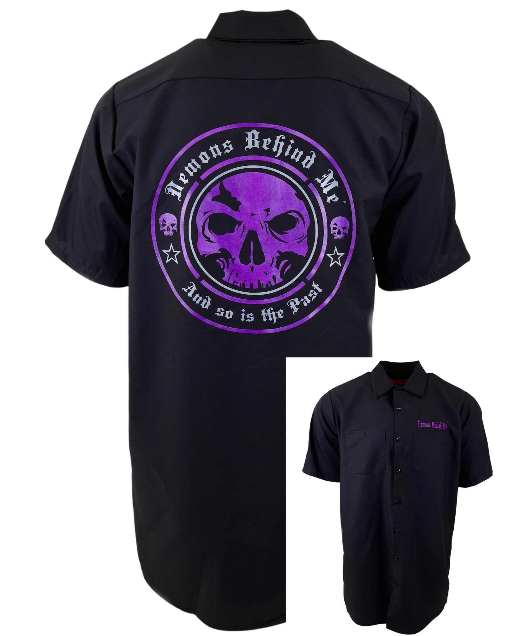 NEW! SHORT SLEEVE Men's Embroidered Shop Shirt - Purple Logo