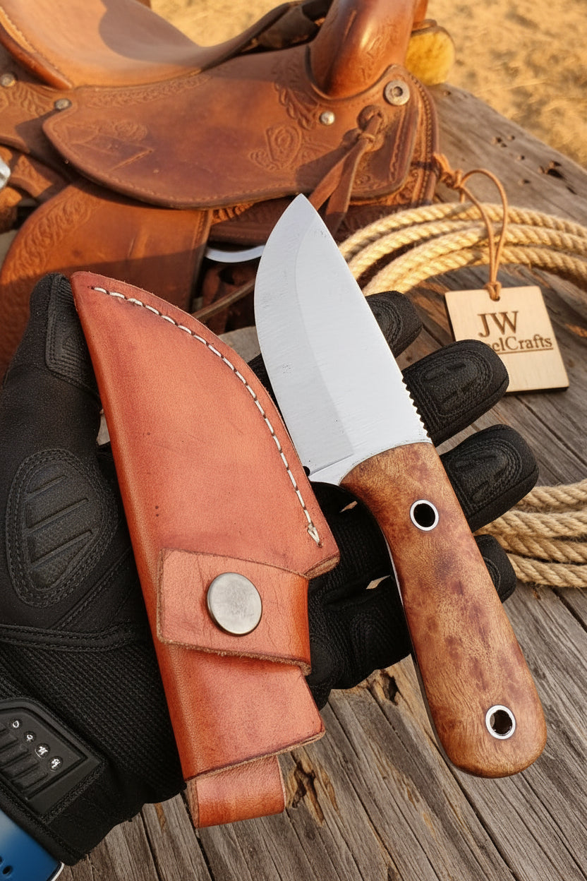 Woodgrain Trail Skinner Knife 7.5" Handmade High Carbon Steel Wood Handle