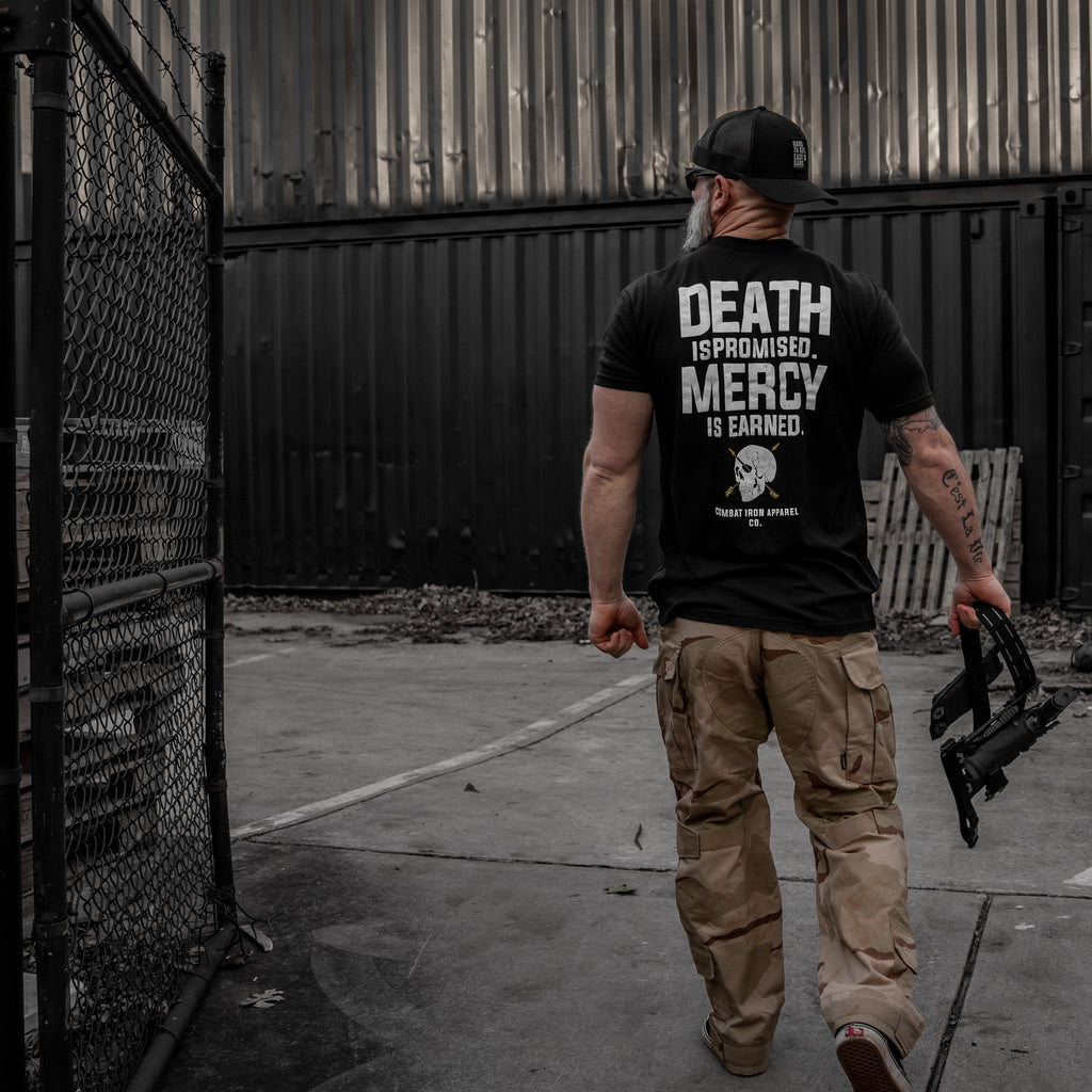 Death Is Promised. Mercy Is Earned Men's T-Shirt