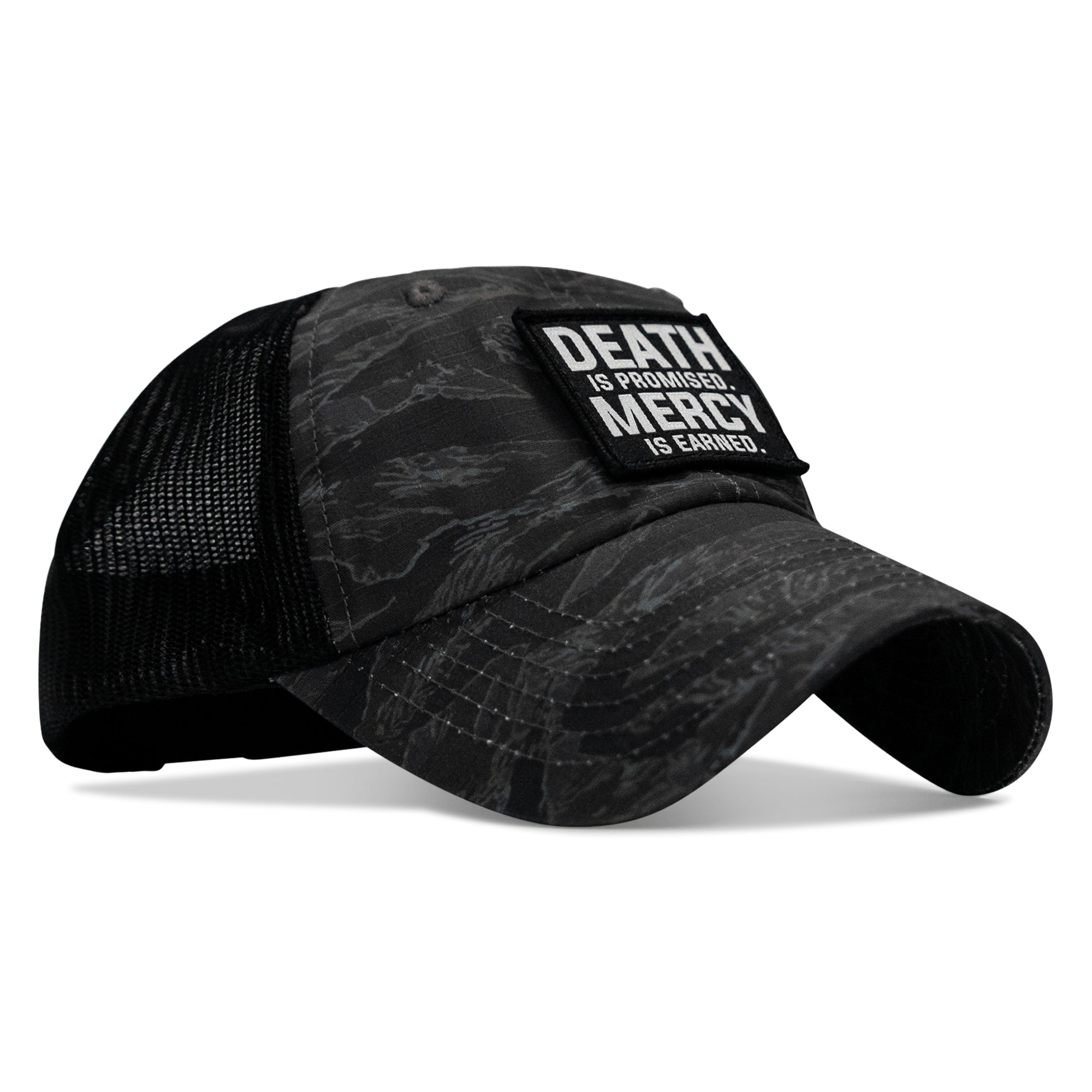 Death Is Promised. Mercy Is Earned Patch. Tactical Ripstop Mesh Snapback Hat
