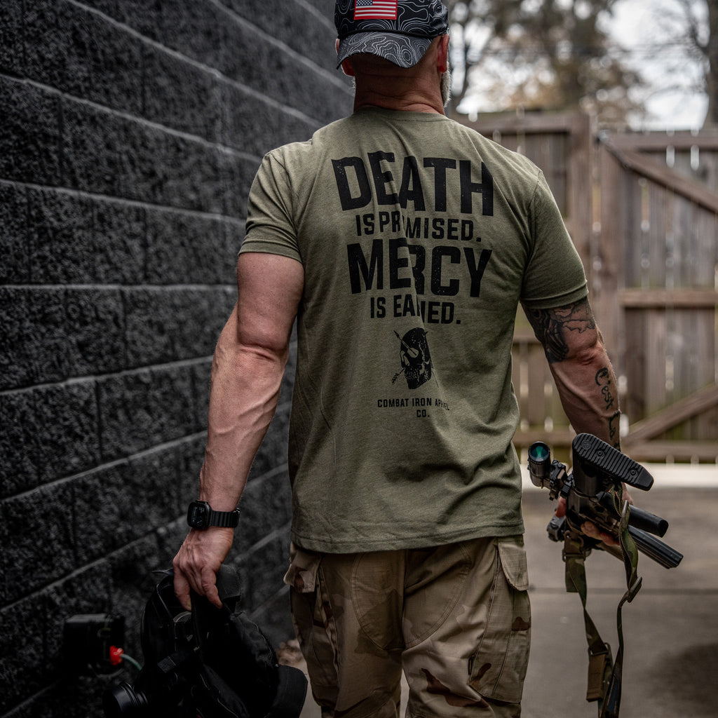 Death Is Promised. Mercy Is Earned Men's T-Shirt