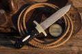 Bone Accent Damascus Bowie Knife with Brass Guard