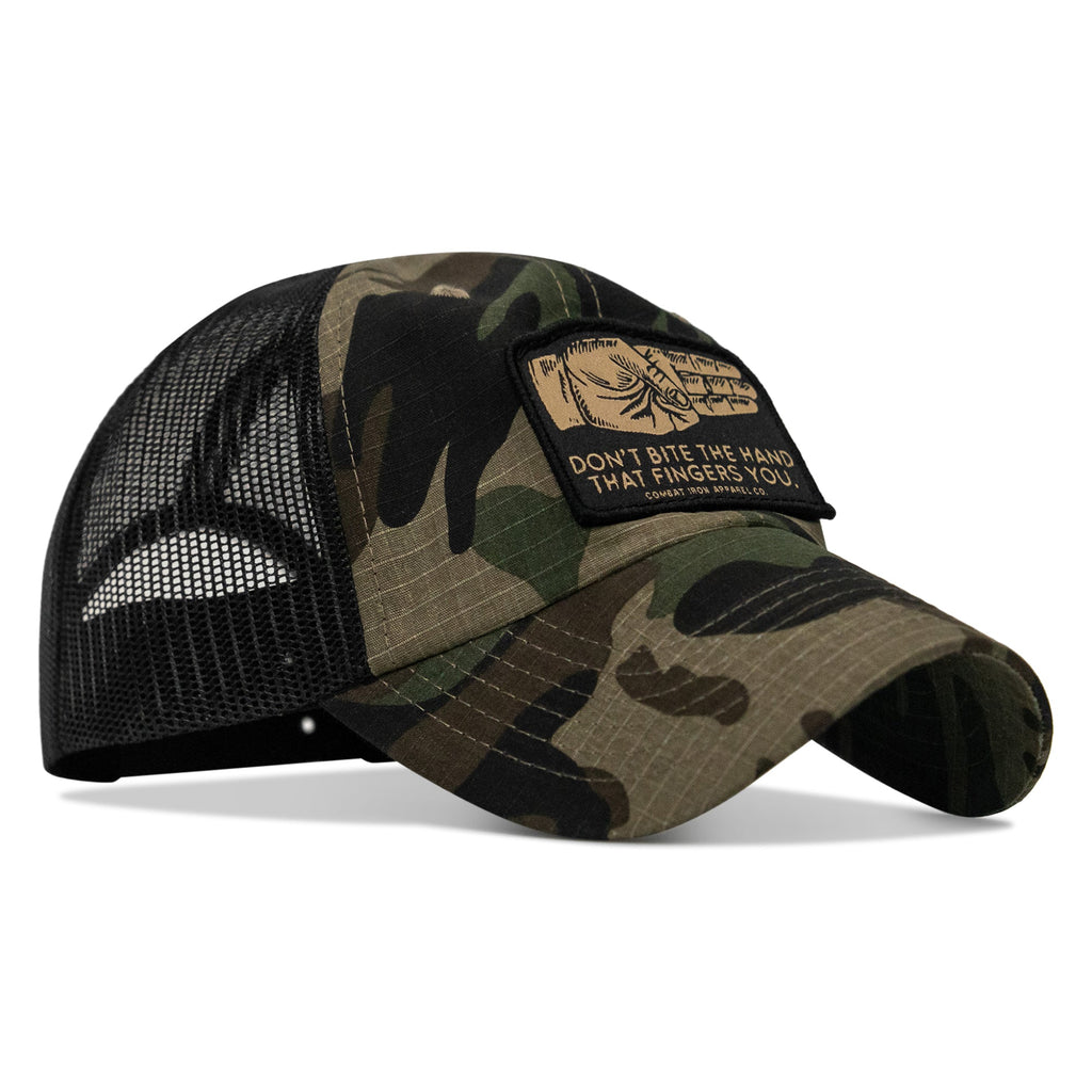 Don't Bite The Hand That Fingers You Patch Tactical Ripstop Mesh Snapback Hat