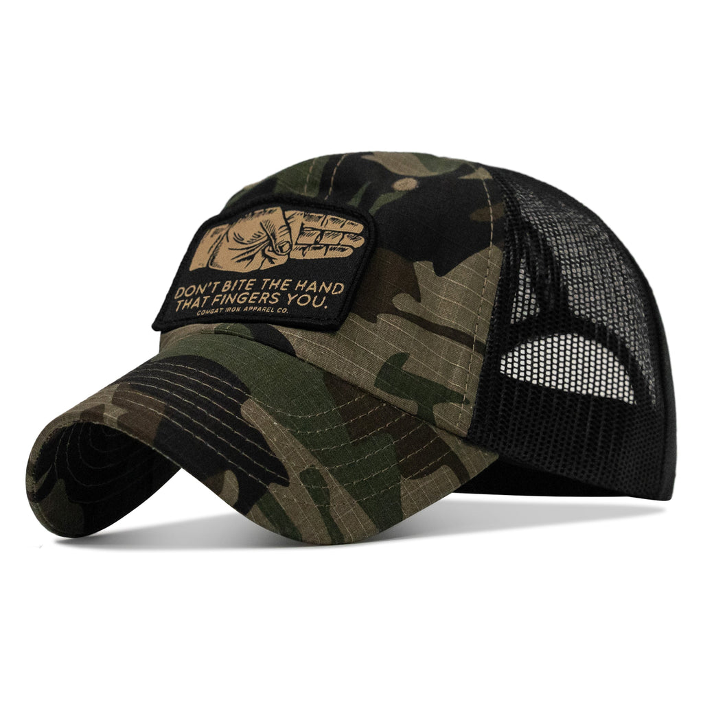 Don't Bite The Hand That Fingers You Patch Tactical Ripstop Mesh Snapback Hat