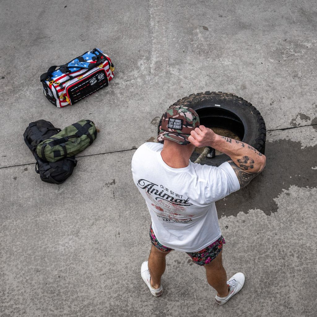 Pray Hard. Lift Heavy. Stay Deadly. Patch Waterproof Weekender Snapback