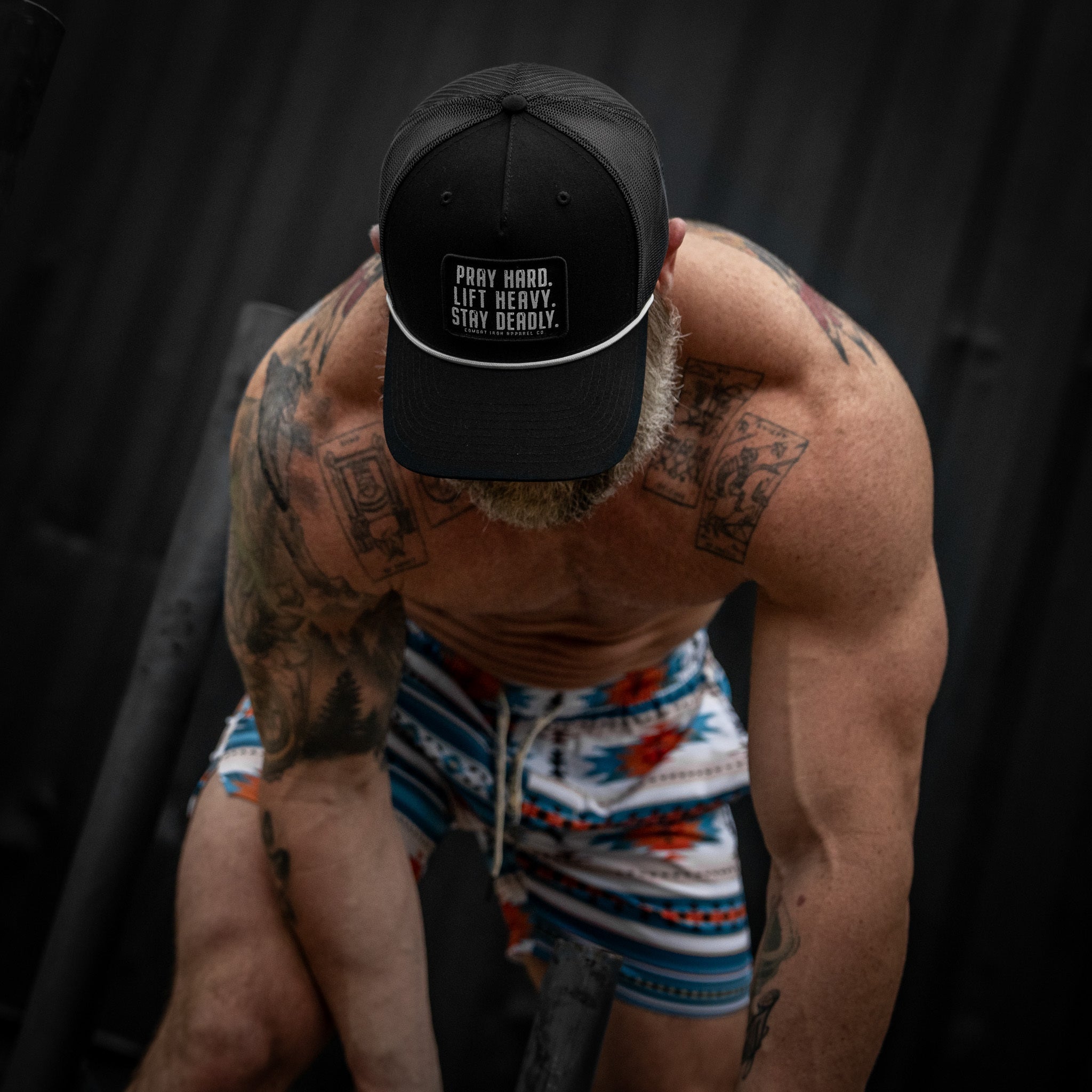 Pray Hard. Lift Heavy. Stay Deadly. Patch Rope Snapback Hat