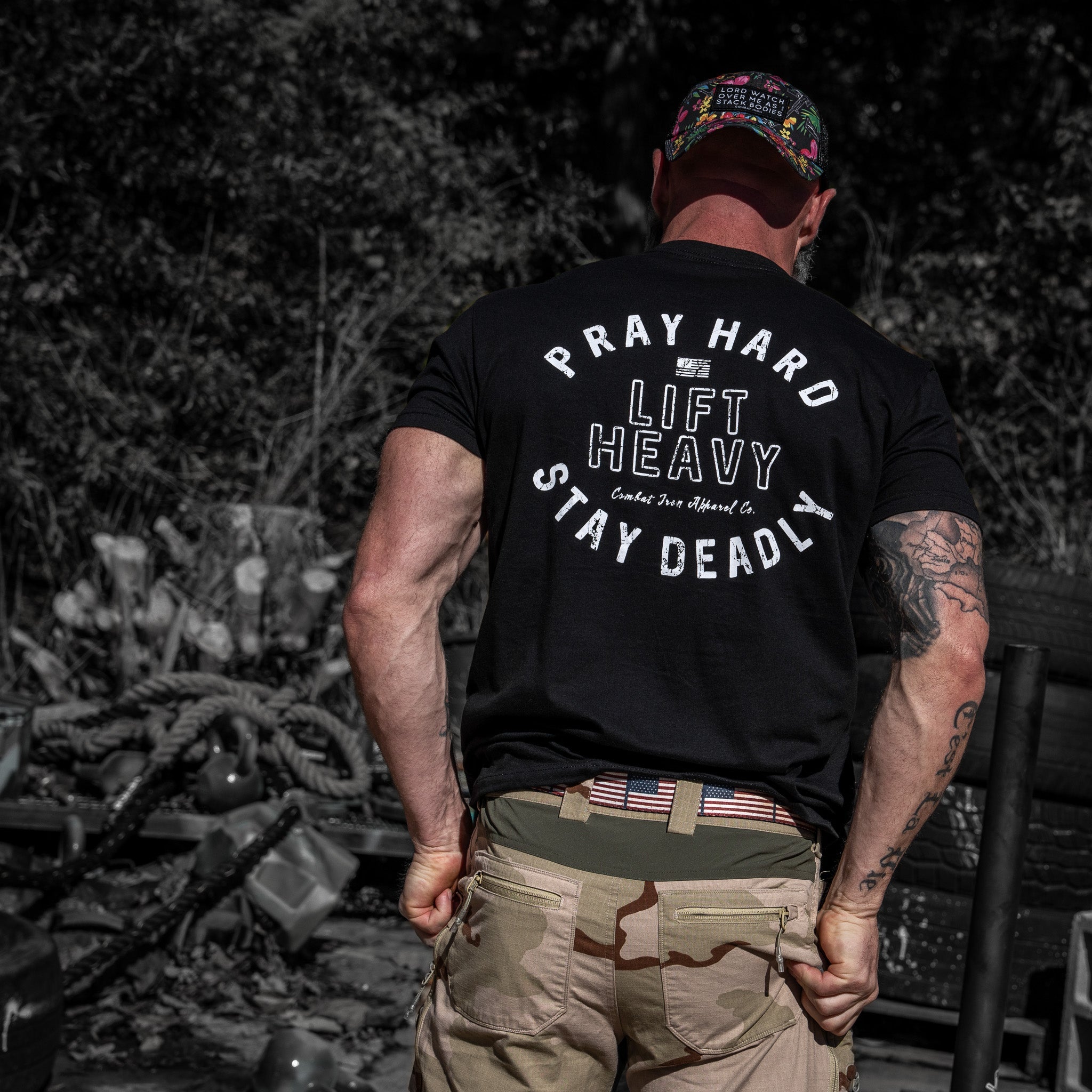Pray Hard. Lift Heavy. Stay Deadly. Men's T-Shirt