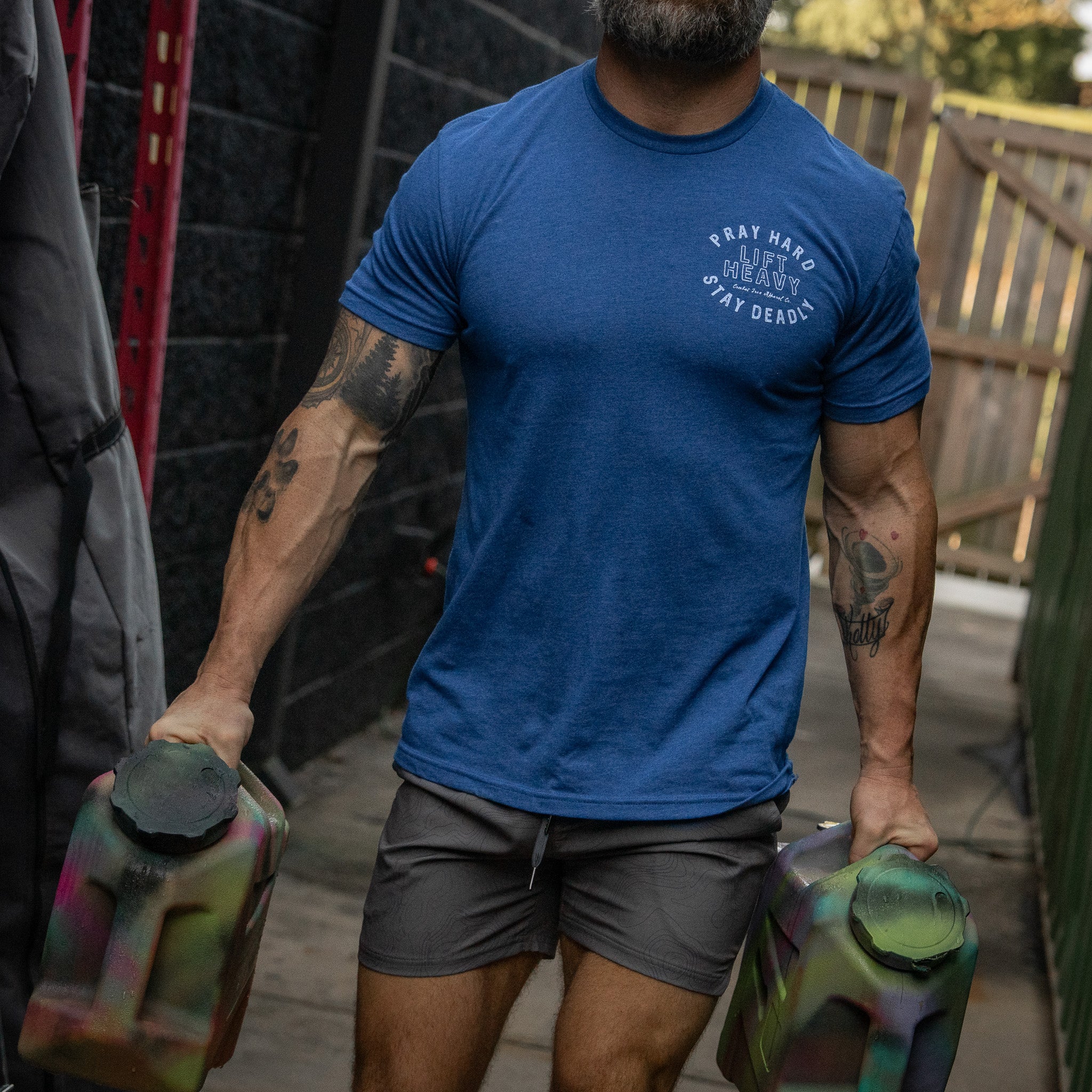 Pray Hard. Lift Heavy. Stay Deadly. Men's T-Shirt