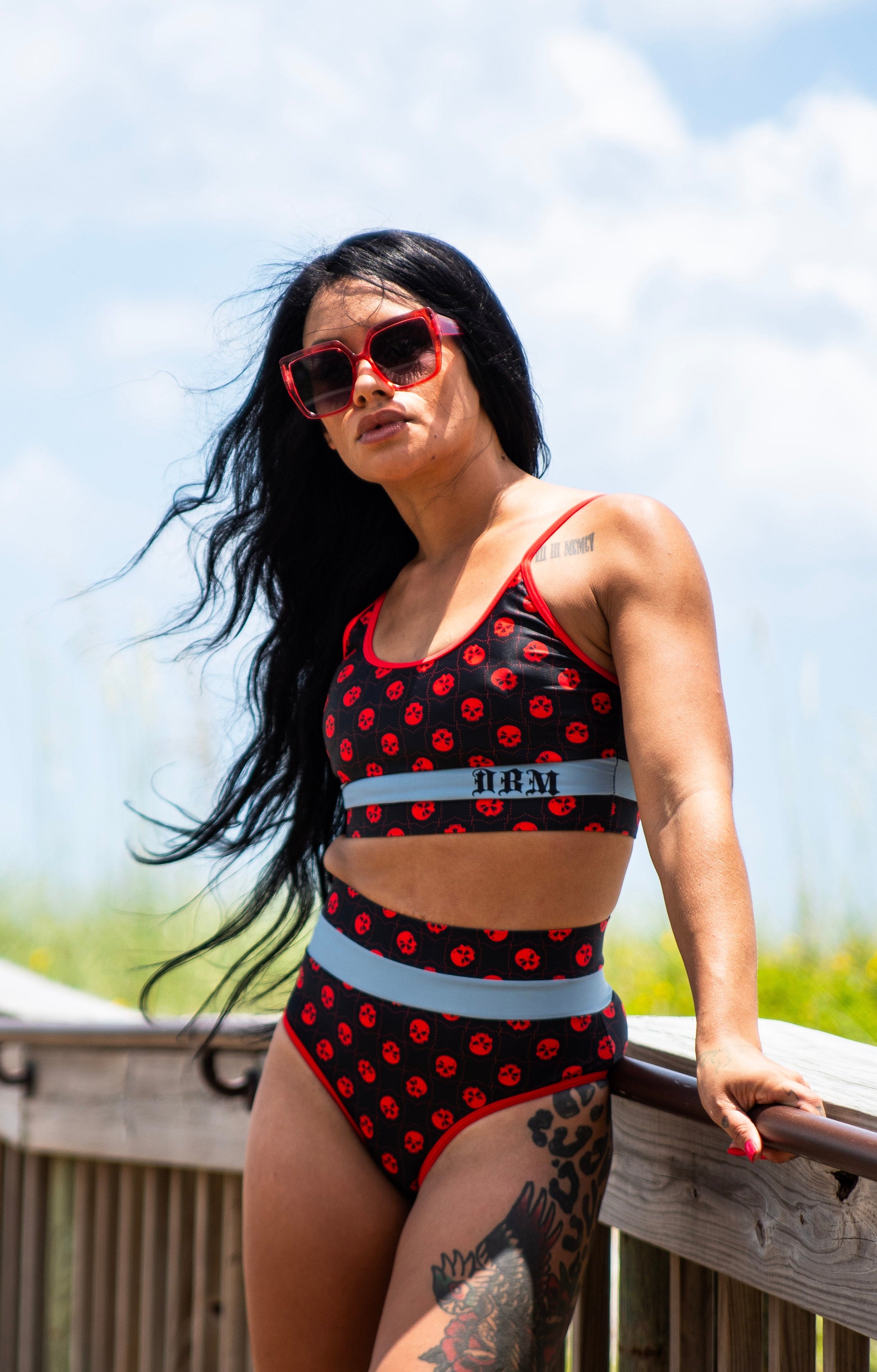 Women's Skull Print Sport Bikini Top – Self Rescue Tactical, image size:1946x3044