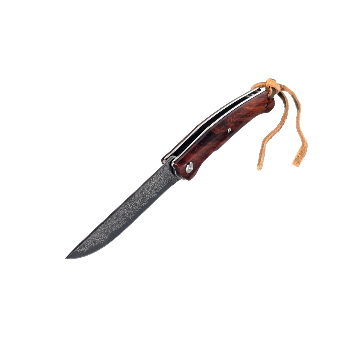 Damascus Steel EDC Folder Wood Handle Smooth Action 3.875" Blade