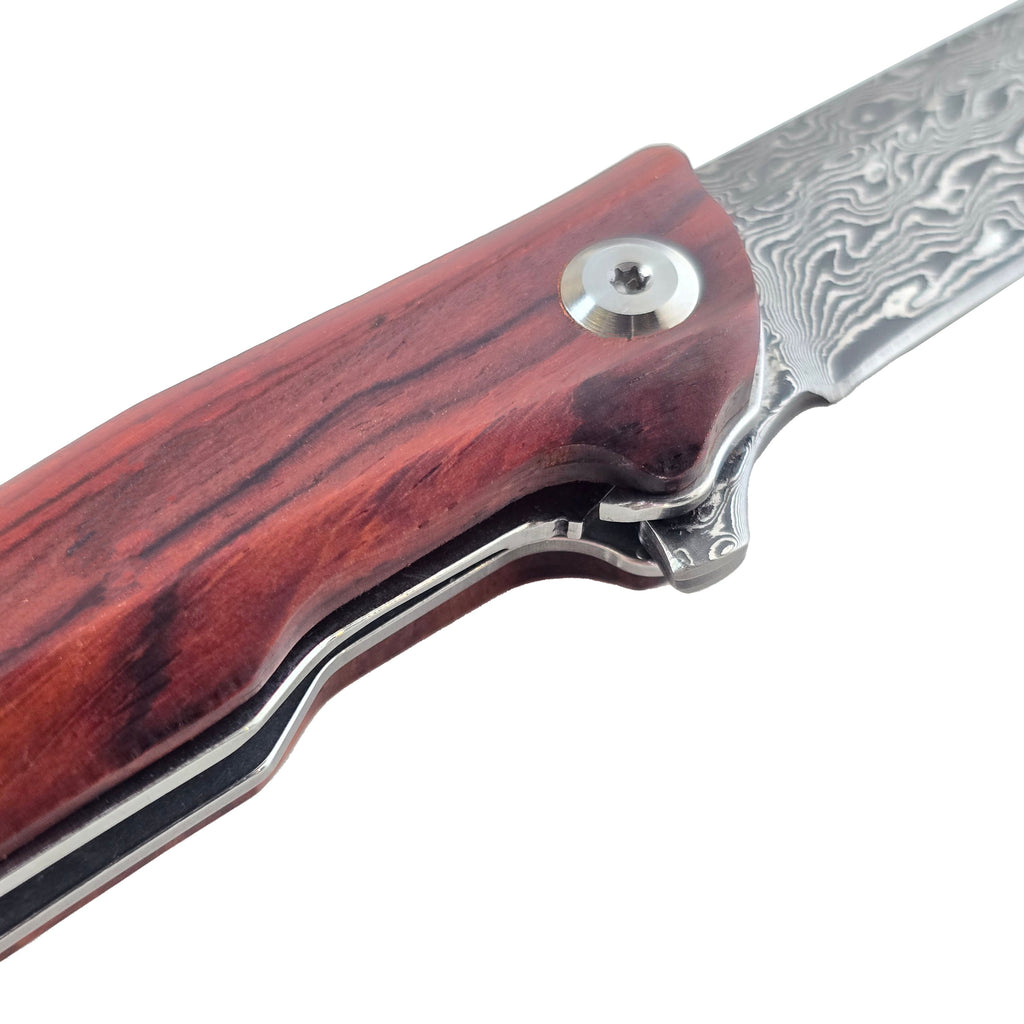 Damascus Steel EDC Folder Wood Handle Smooth Action 3.875" Blade