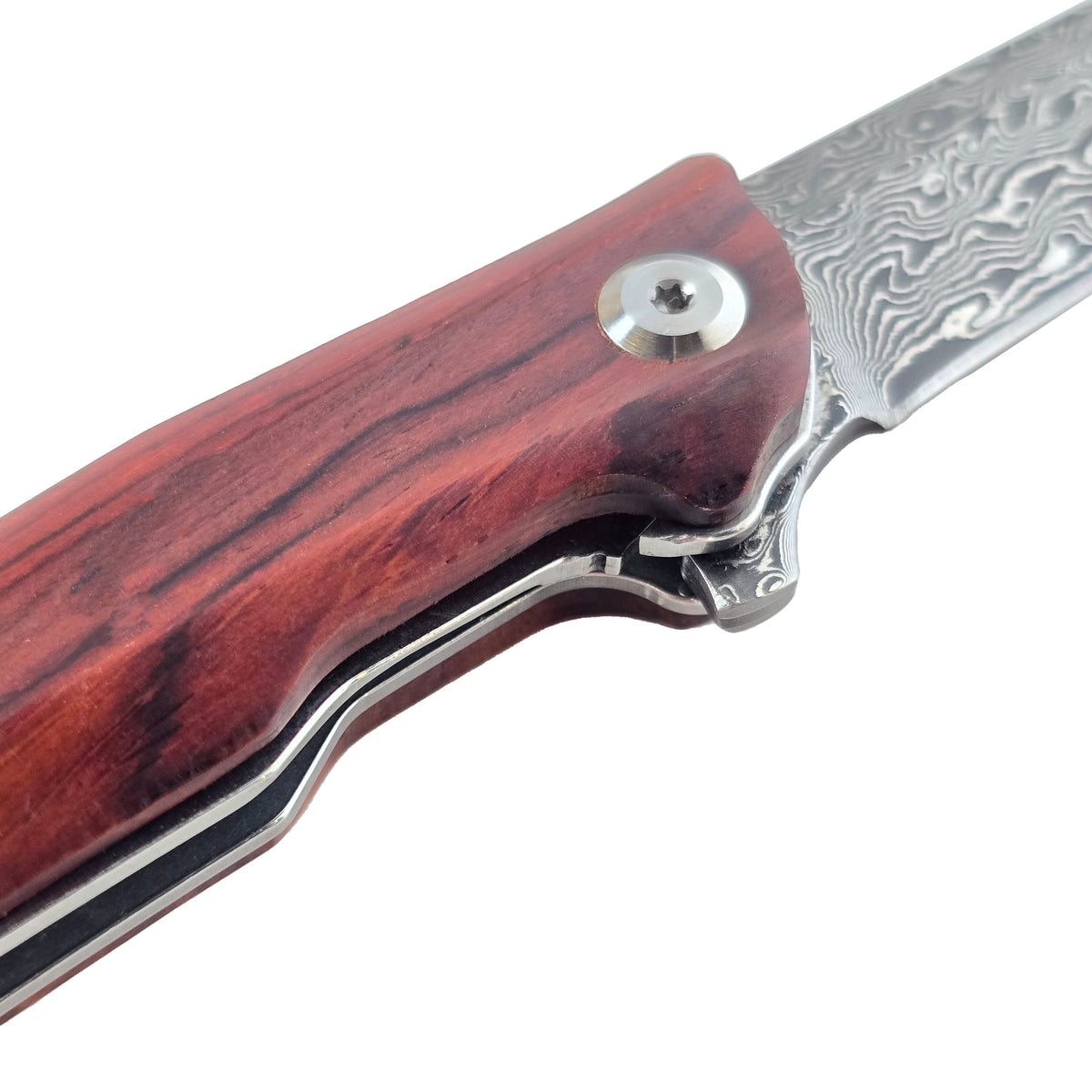 Damascus Steel EDC Folder Wood Handle Smooth Action 3.875" Blade