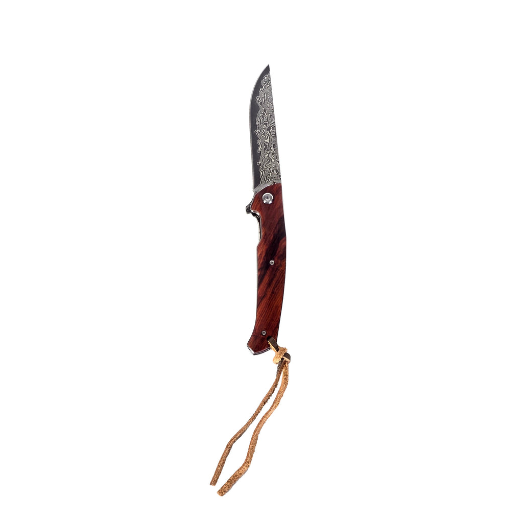 Damascus Steel EDC Folder Wood Handle Smooth Action 3.875" Blade