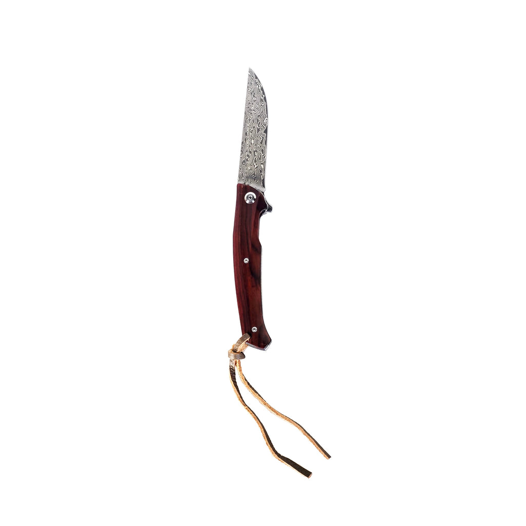 Damascus Steel EDC Folder Wood Handle Smooth Action 3.875" Blade
