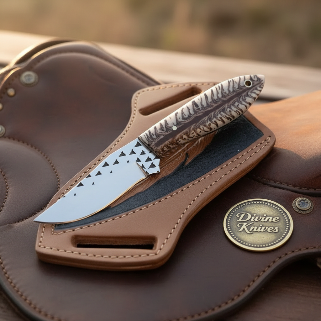 Studded Clip Point Hunter Knife with Textured Stag Bone Handle for Hunting and Outdoor Tasks