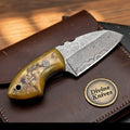 Buffalo Horn Skinner Knife with Layered Steel Drop Point Blade