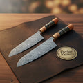Olive Wood & Buffalo Horn Damascus Chef Knife with Stacked Handles