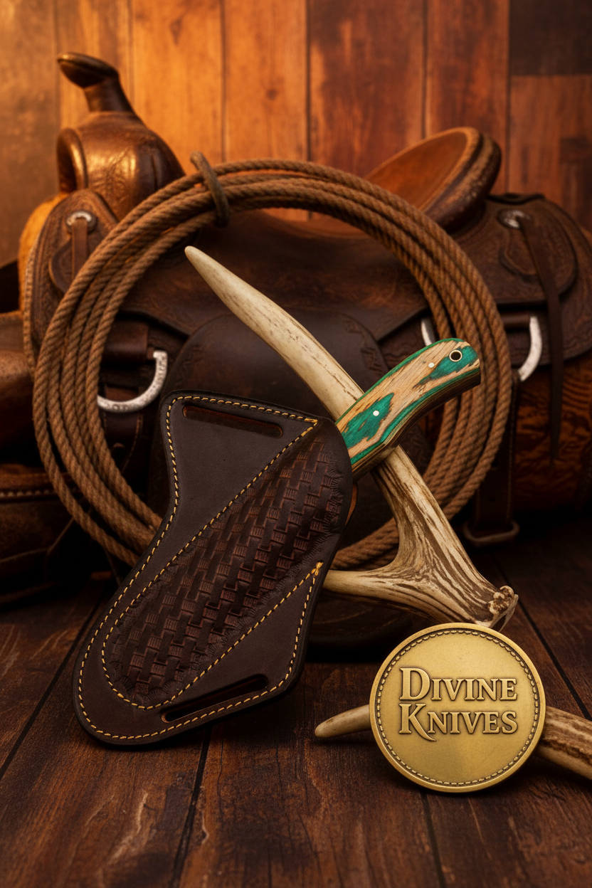 Wawona Cowboy Bull Cutter Knife with Squared Damascus Blade