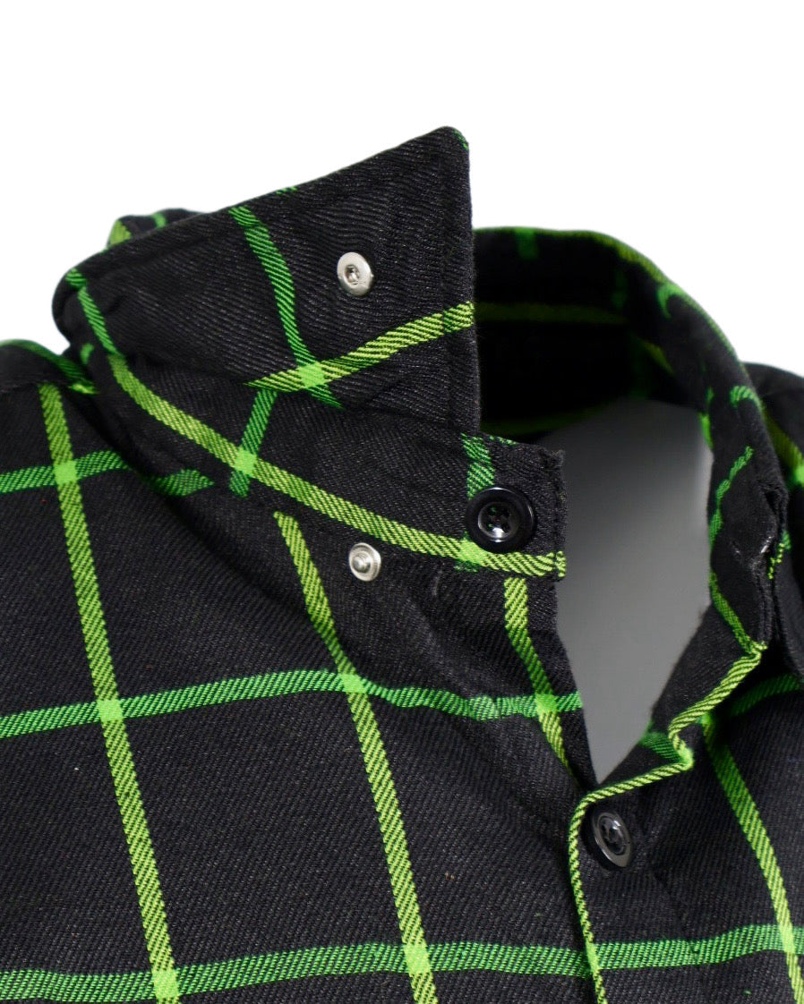 The "Lucky" Black & Green Flannel (Hidden Snap Collars)