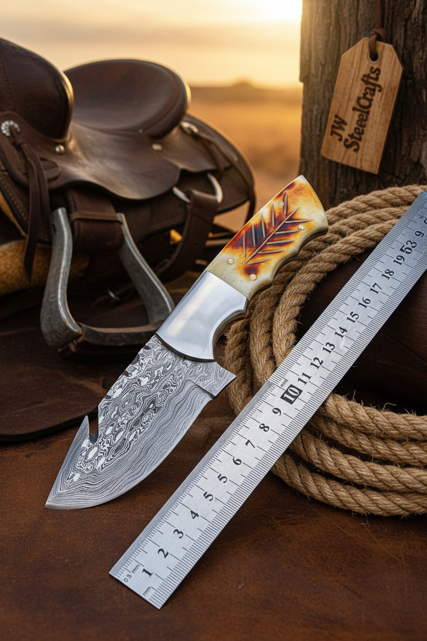 Fulltang Hookline Knife 9" Handmade Damascus Tanto Gut Hook