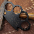 Handmade Engraved Sylo Black Steel Brass Knuckle with Belt Loop Leather Case - Premium Self Defense Tool