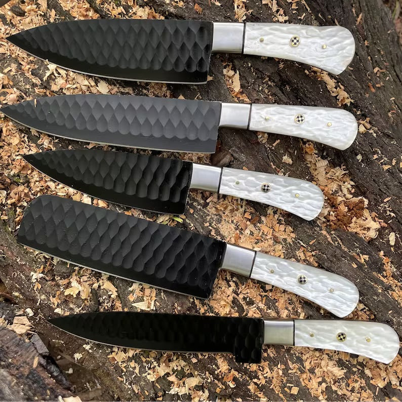 "Premium Custom Knife Set for Chefs – Stainless Steel Blades & Leather Case"
