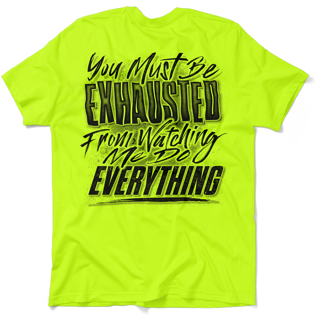 Exhausted - Safety Yellow Pocket T-Shirt
