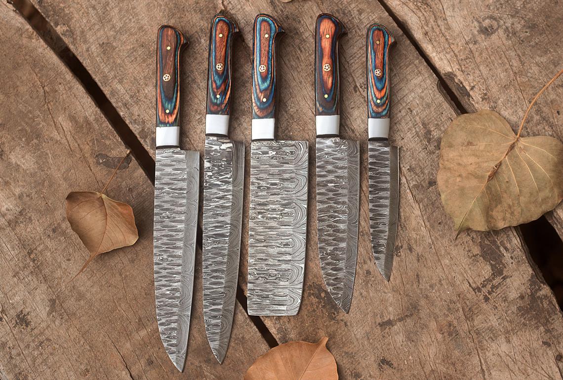 Custom Handmade Damascus Steel Knives Set (8” to 13”)