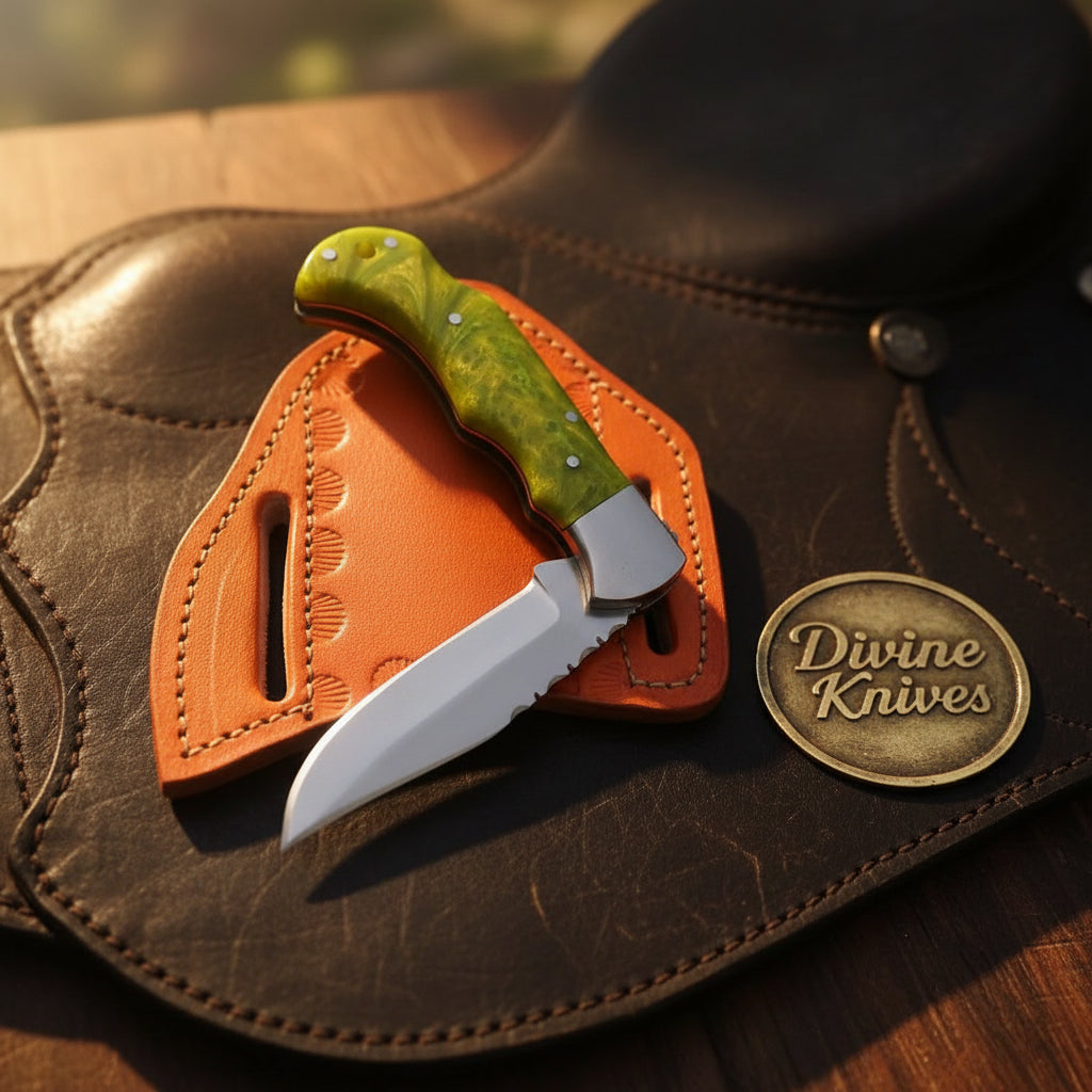 Lime Green Resin Lockback Pocket Knife with Carbon Steel Blade