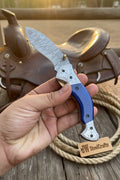 Silverline Ridge Curved Folder Knife 8" Handmade Damascus Steel Resin Handle