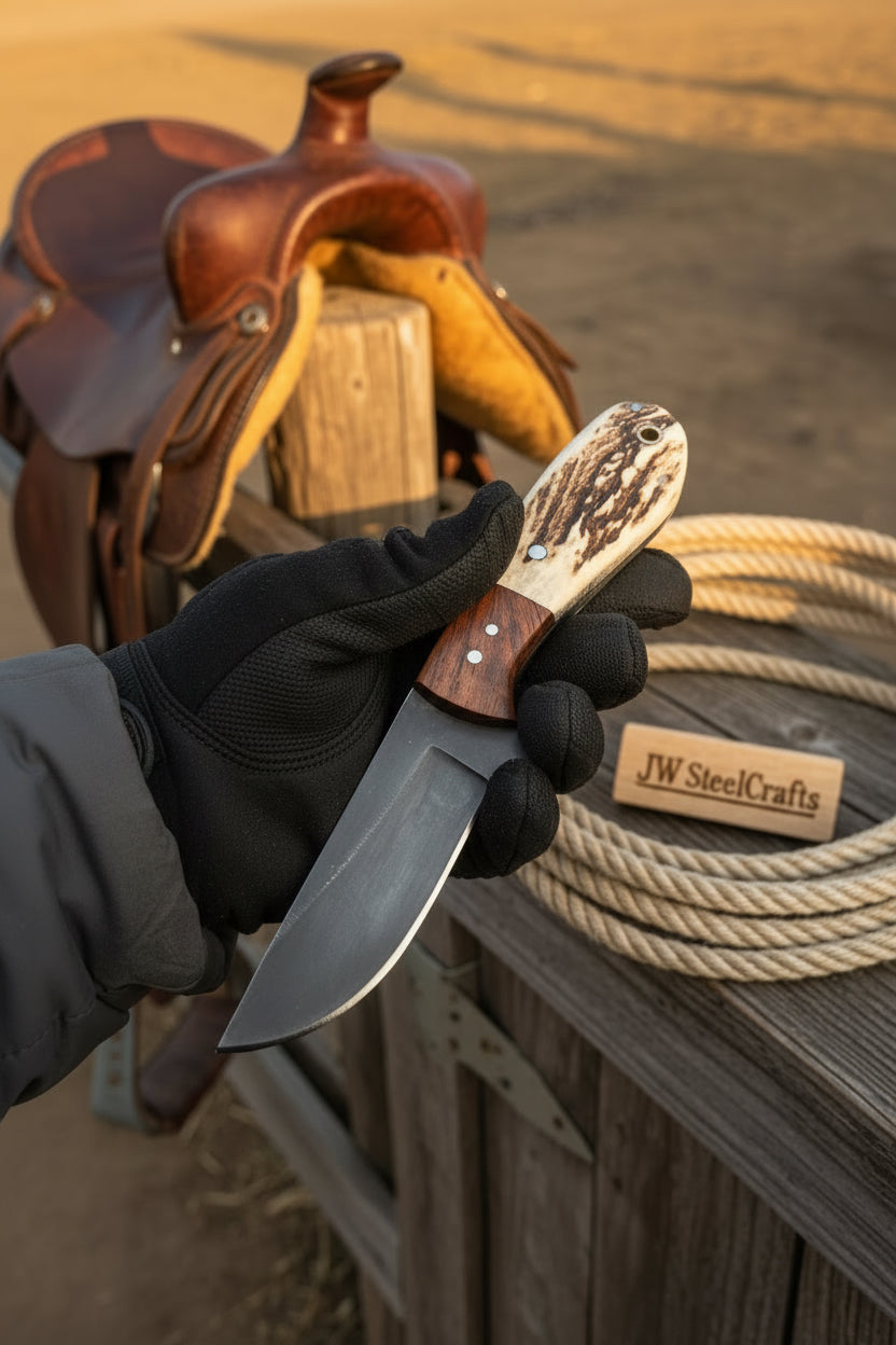 Anvilwood Hunter's Blade 9" Handmade High Carbon Stag Horn Handle