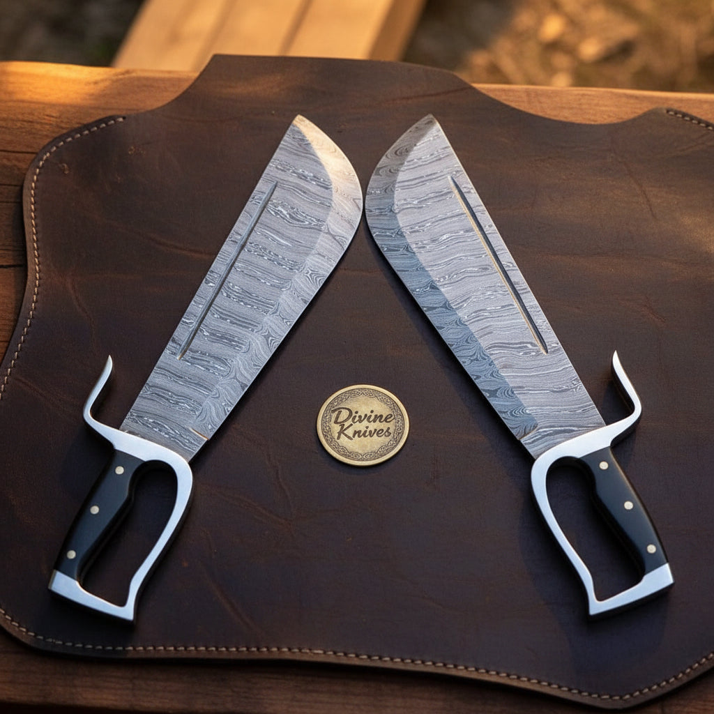 Wing Chun Butterfly Swords with Wood Grain Damascus Blades