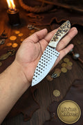 Stag Horn Rasp Skinner Knife with Included Tooled Sheath