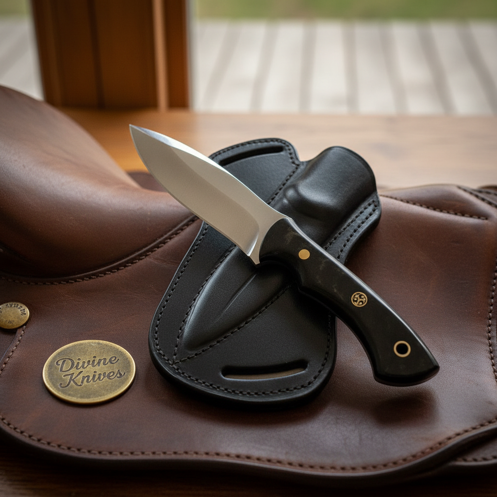Black Buffalo Horn EDC Skinner Knife for Cowboy Style Collectors