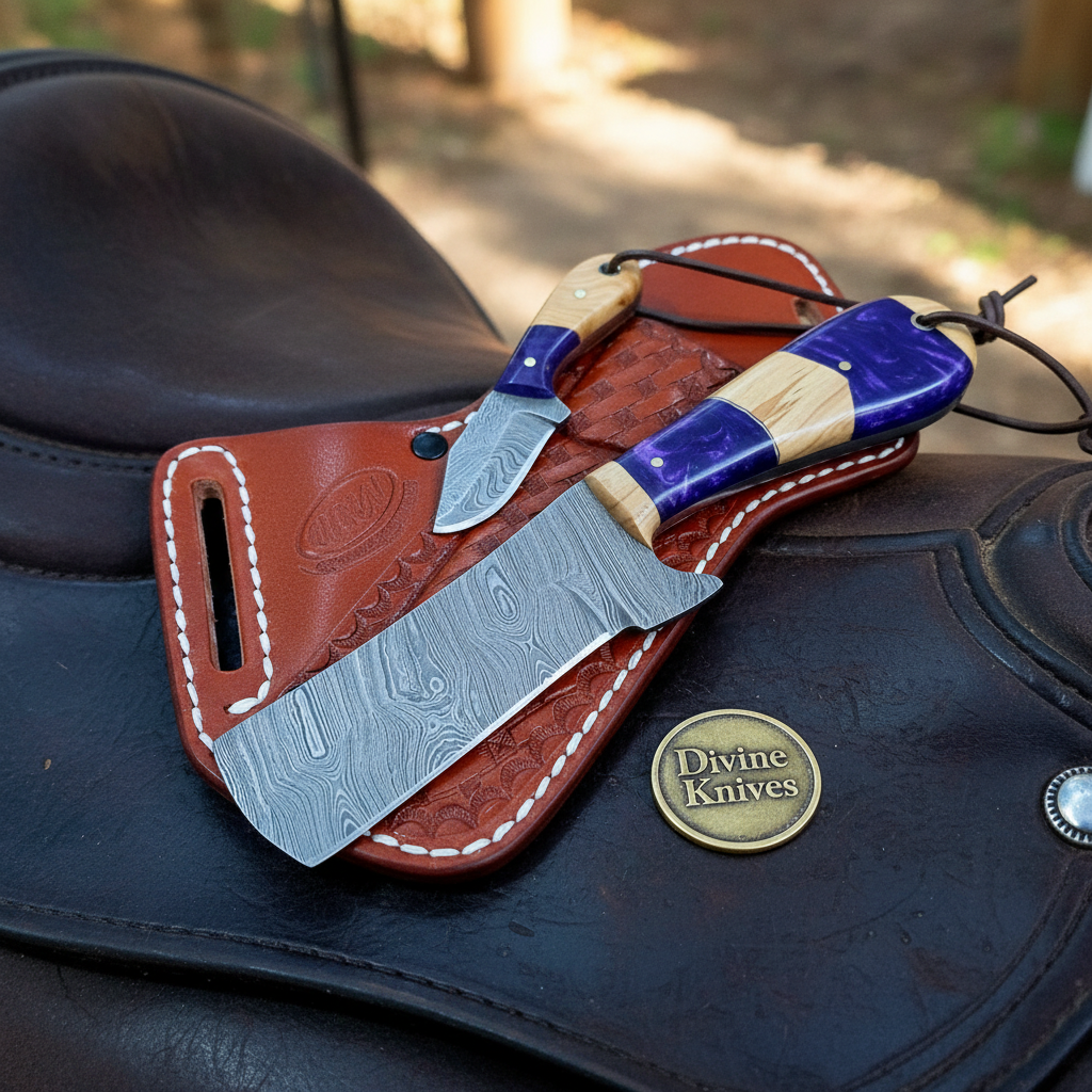 Purple Resin Bull Cutter Knife Set for Ranch Work and Collecting