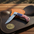 American Flag Lockback Pocket Knife with Patriotic Folding Blade